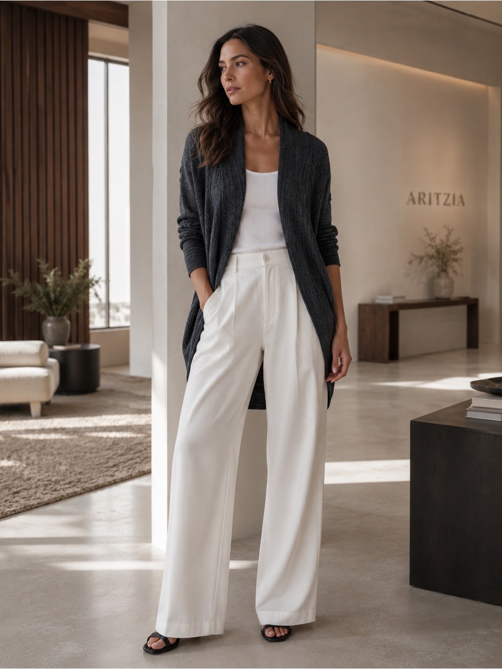 Aritzia Wilfred Diderot Sweater Cocoon Open Cardigan Space Dye‎ Heather Black S